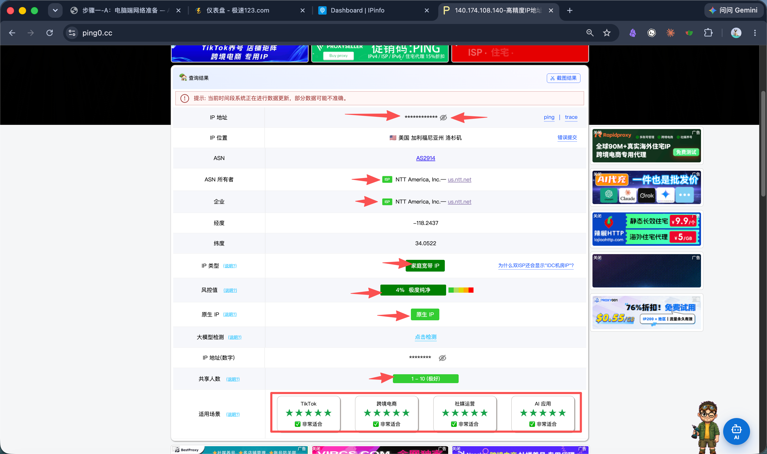 ping0.cc 检测结果截图
